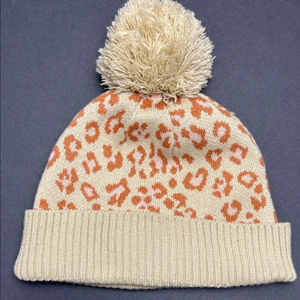 Hurley Women’s/Kids Vermont Pom Beanie Beige and Rust‎ Leopard/Cheetah Print